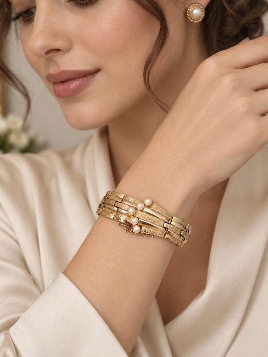 Coro Jewelry - Vintage Pegasus Coro Gold-Tone Bracelet with Pearl Accents